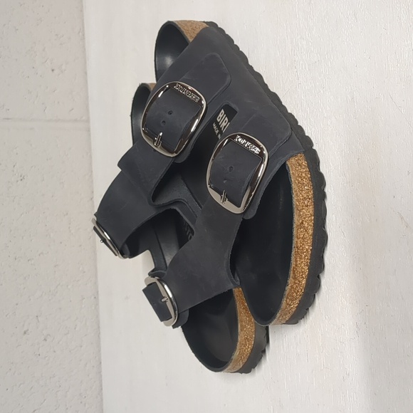 Birkenstock Black Leather Arizona Big Buckle Slide Sandal EU 39, U.S. 8/8.5 EUC - Picture 7 of 10